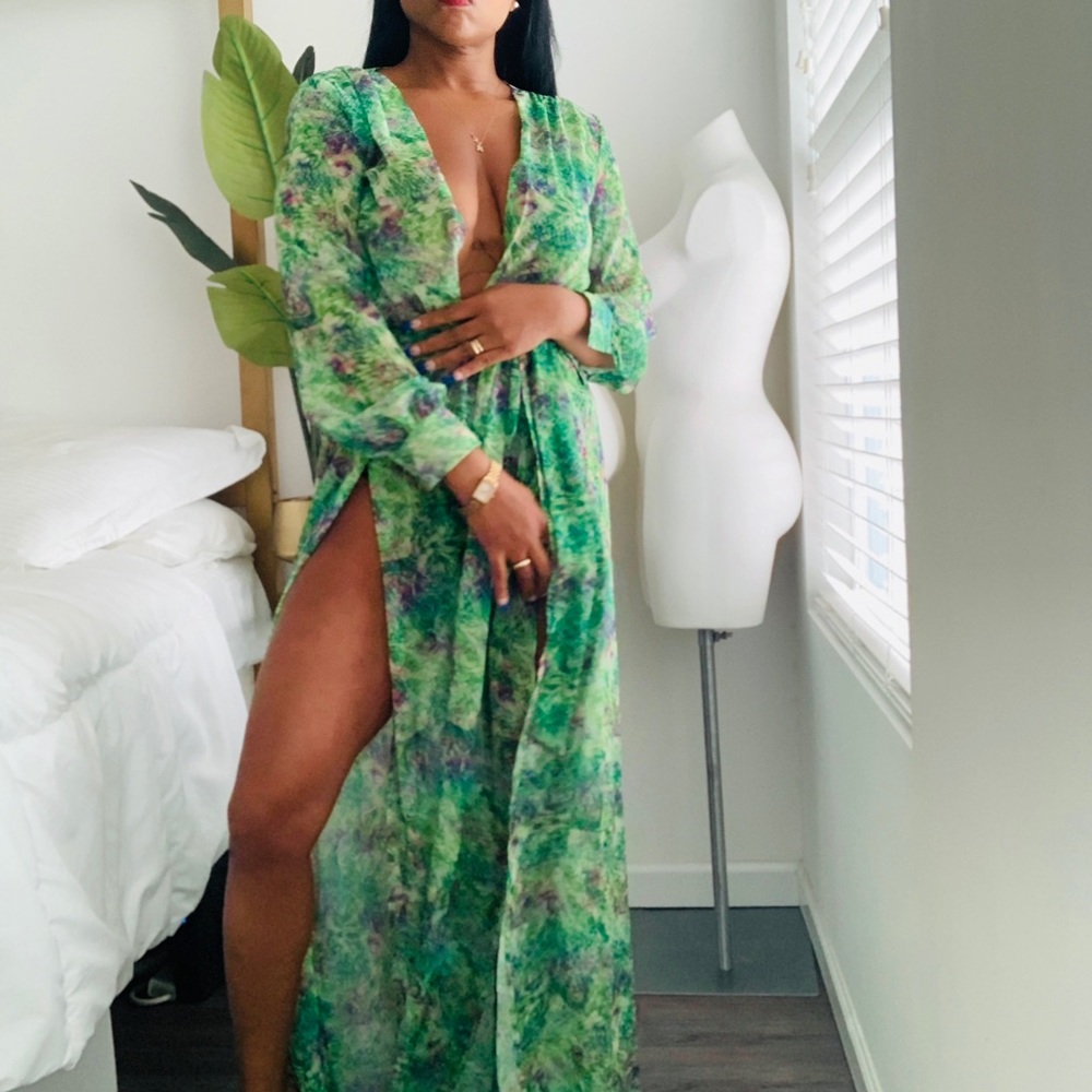 Plunging Neck Wrap Hem Belted Dress